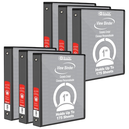 Bazic View Binder, 3-Ring, 1in, 2 Pockets, Black, PK6 3122